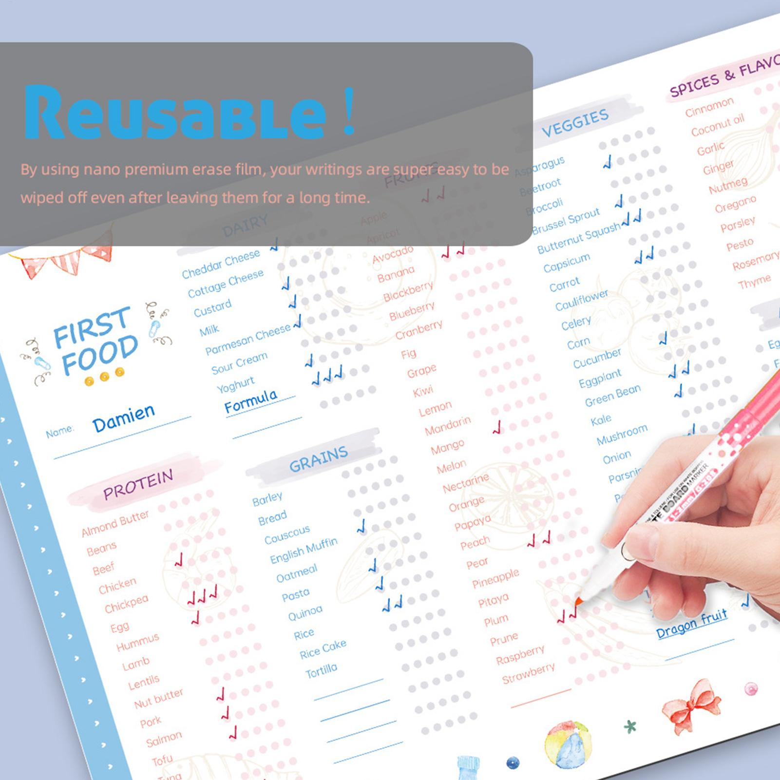 Baby Food Menu - Baby First Foods checklist Magnetische herhaalbare