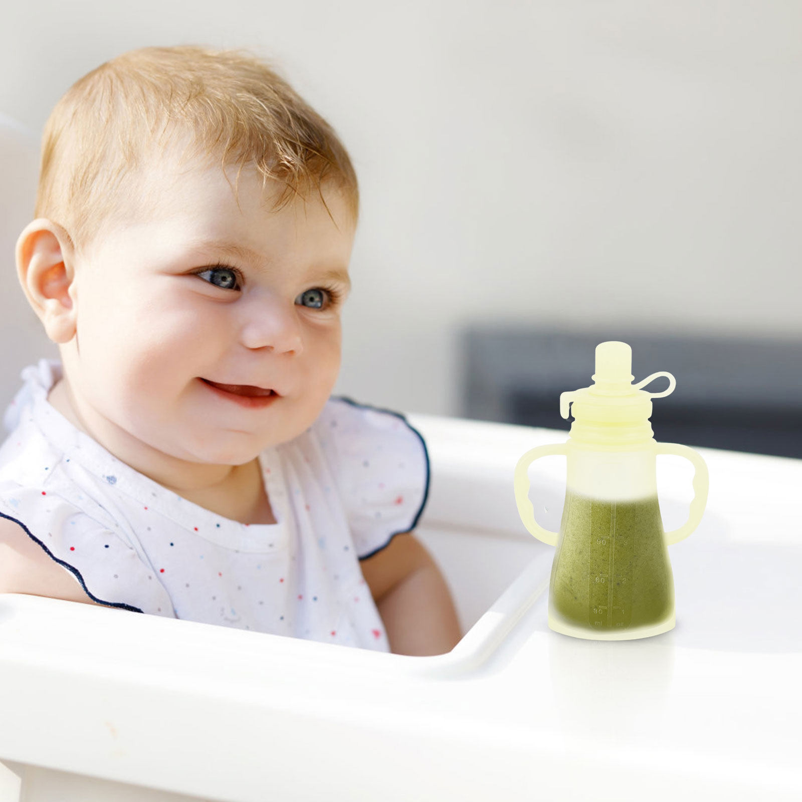 Baby Food Reusable Pouches - Siliconen babyvoedingzakjes, herbruikbaar, lichtgroen, anti-lek, knijphouder,