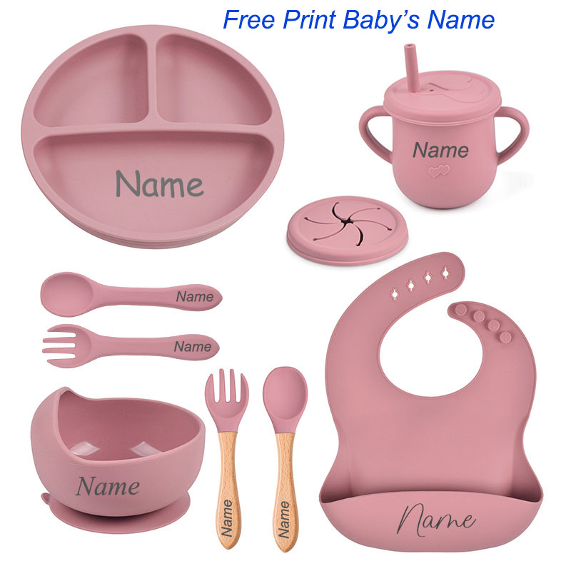 Baby Food Menu - 8-delige siliconen serviesset gepersonaliseerde naamlogo babyvoedingsset