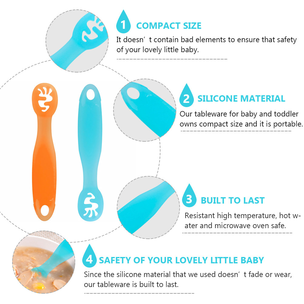 Baby Food Utensils Set - 2-delige voedselveilige siliconen leerscheppenset voor peuters,