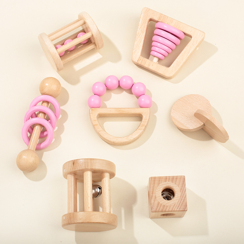 Dry Food Baby - Montessori Houten Speelgoed Kleurrijke Baby Rammelaar