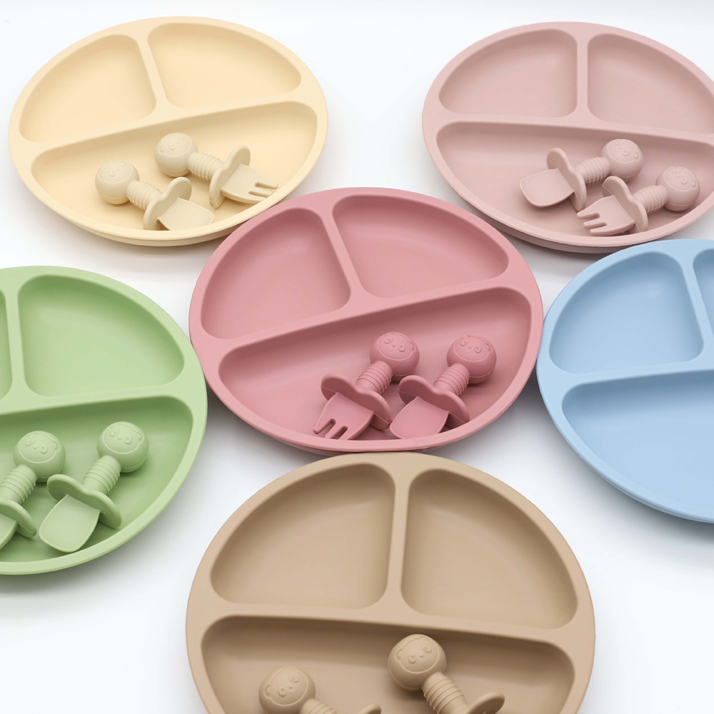 Baby Food Menu - 3-delige siliconen babyserviesset, aanvullende voedselvoedingsplaat, sterke