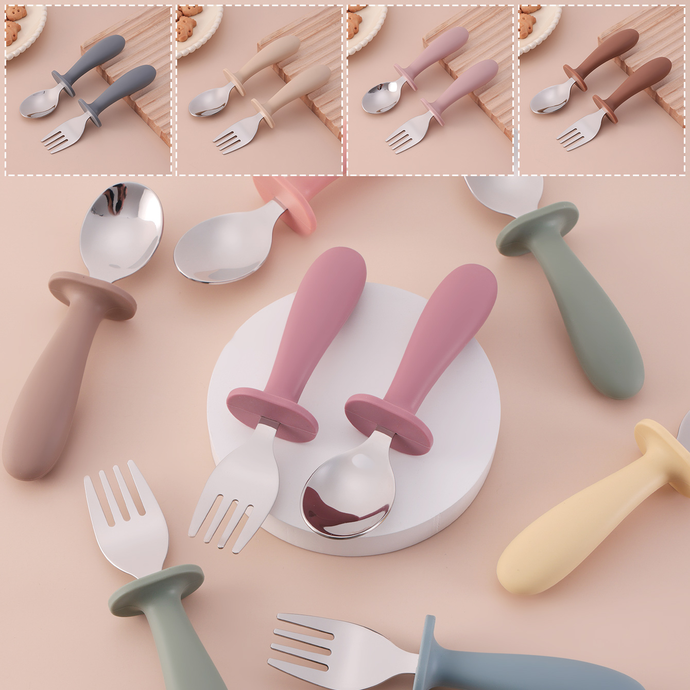 Baby Food Utensils Set - Kleur Kids 2 Stuks Rvs Lepel