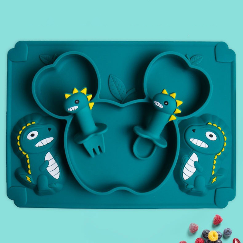 Baby Food Utensils Set - Baby Dinosaurus Siliconen Servies Leren Lepel